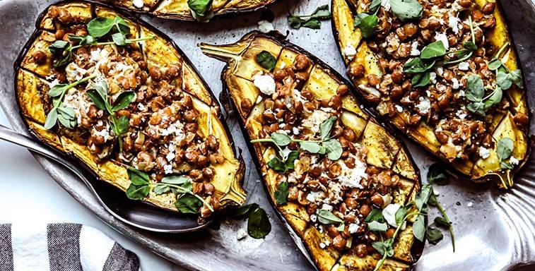 Italian Baked Eggplants With Lentils